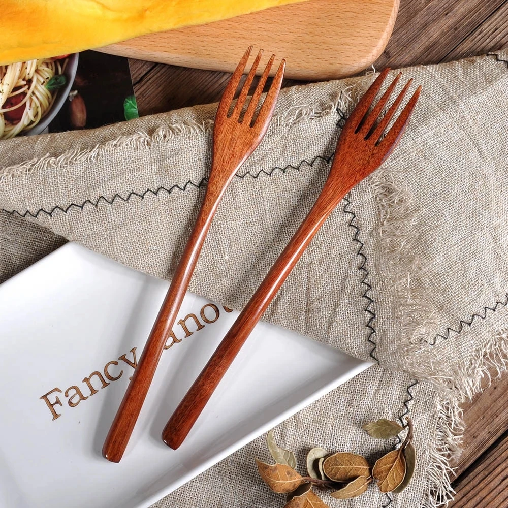 1pcs Cake Forks Wooden Dessert Fork Tea Forks Bamboo Small Fork For Fruit Snack Dinnerware Party Utensils Tableware