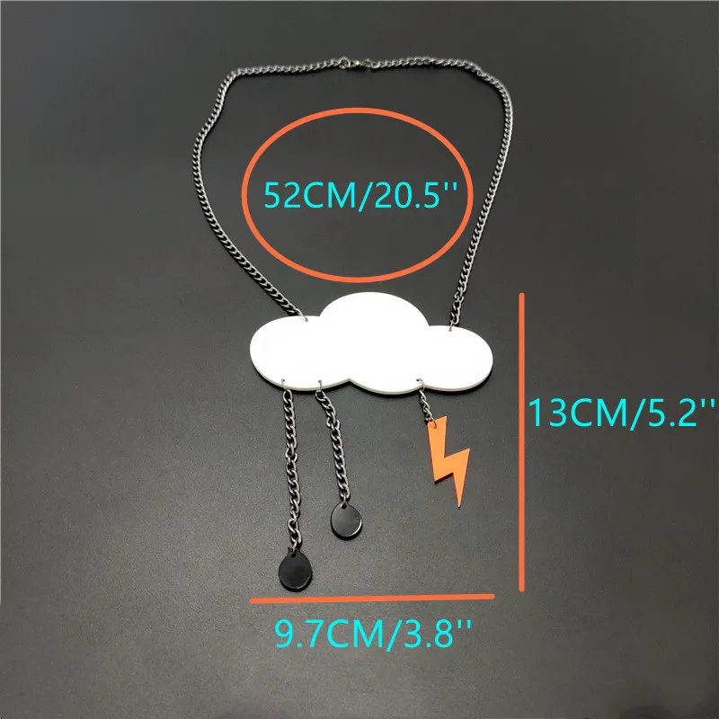 KUGUYS Large Long Rainy Day Pendant Necklace for Women Acrylic Big Raindrops White Clouds Lightning Tassel Jewelry Accessories