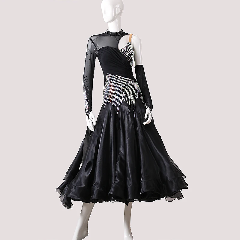 

High-end Modern Dance Competition Skirt New Ballroom Dance Black Performance Dress Dress Full Skirt