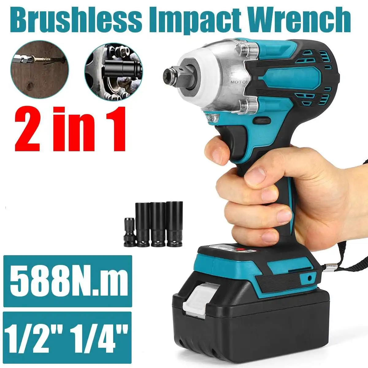 

388vf 800N.m. Brushless Cordless Electric Impact Wrench 1/2 inch Power Tools 15000mAh Li Battery Compatible 18V Battery