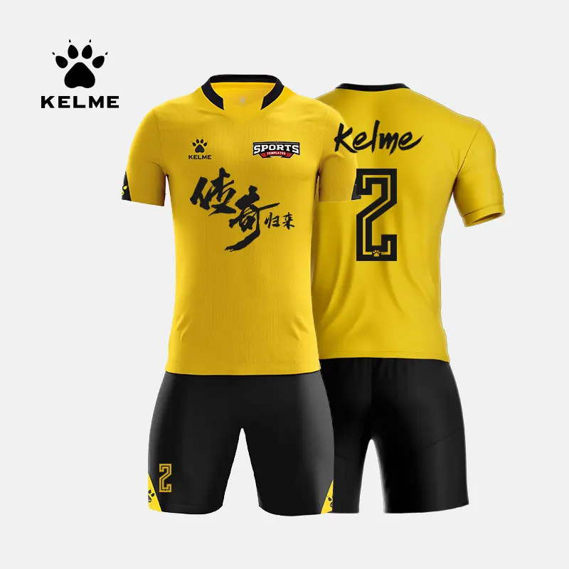 KELME Custom Men\'s Football Uniforms Soccer Jerseys Men Tracksuit Sportswear Short Sleeves Jersey Soccer Shorts Suit 3801099