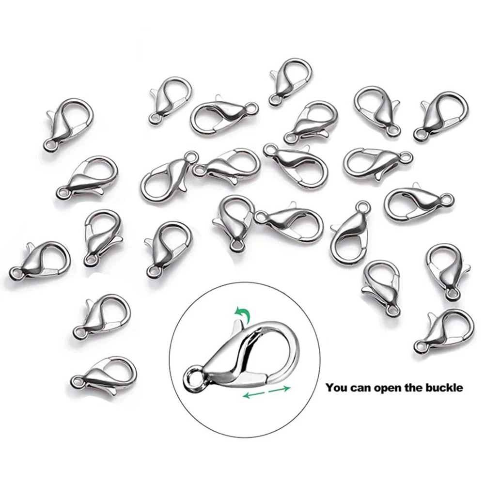 20Pcs Stainless Steel 9/10/11/12/13/15mm Nickel-Free Lobster Clasps Hooks Connector for DIY Jewelry Findings Materials Supplies