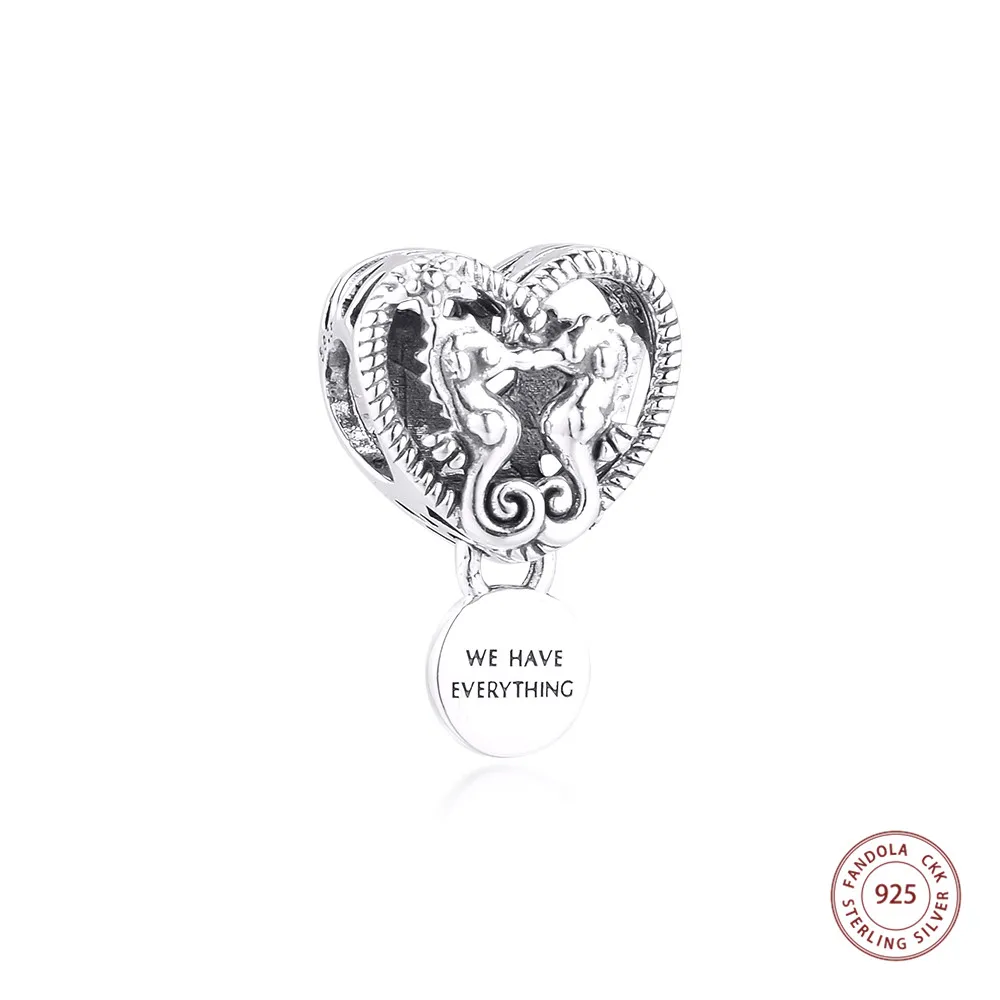 

Openwork Seahorses Heart Charms Fits Pandora Bracelet 925 Sterling Silver Beads Women DIY Jewelry Making Gift Free Shipping