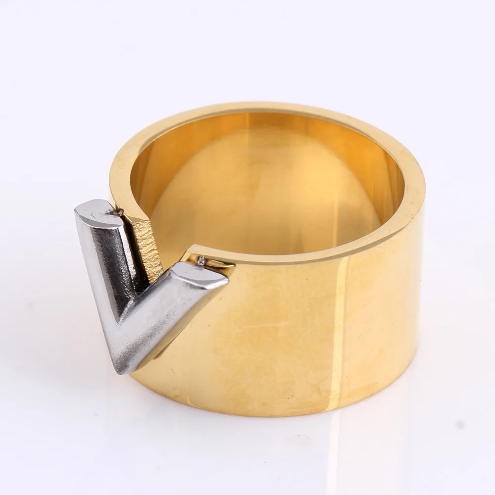 Fashion Famous Brand Women Ring Jewelry Double Color Gold Anillos Mujer Femmel Titanium Steel High Polished Luxury 1214