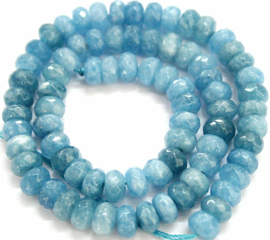 New 5x8mm Aquamarine Abacus Faceted Gemstone Loose Beads 15 inches