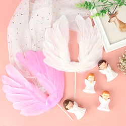 1Pcs Angel Feather Wing Flag Cake Toppers For Wedding Birthday Party Cake Top Decor Kitchen Tool Accessories