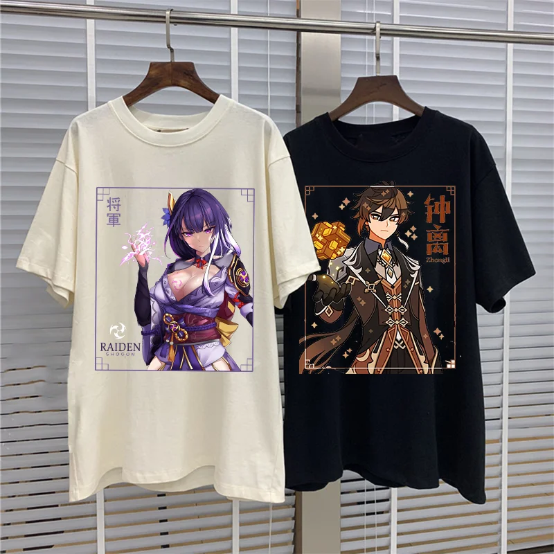 Cartoon Cosplay Tshirt Zhongli Genshin Impact Game Clothes Print Graphic T Shirt Crewneck TShirt Aesthetic for Women Streetwear