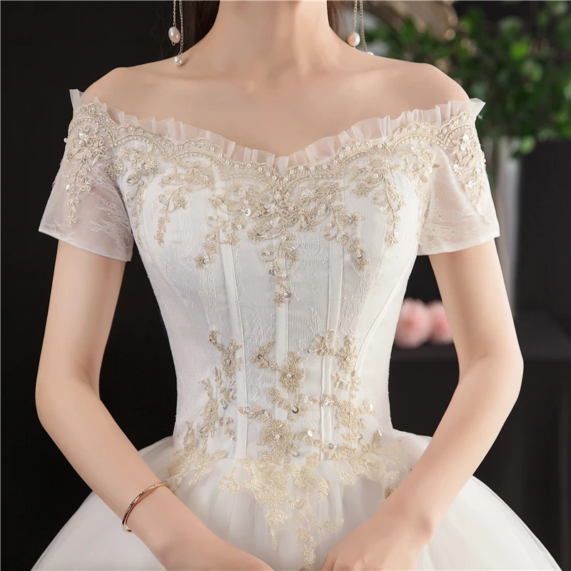 Baru Vestidos De Novia Pernikahan Murah Dress Lengan Renda Appliques Vintage Gaun Bola Bordir Princess Plus Szie Gaun Pengantin