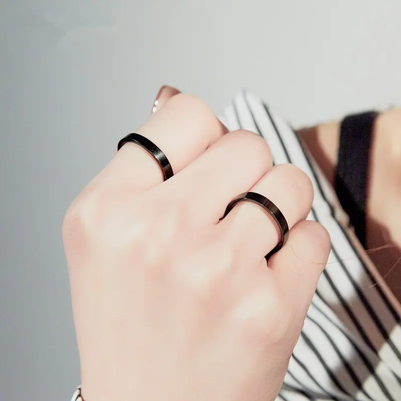 1Pc Tiny Thin 3mm Ring Men Women Titanium Black