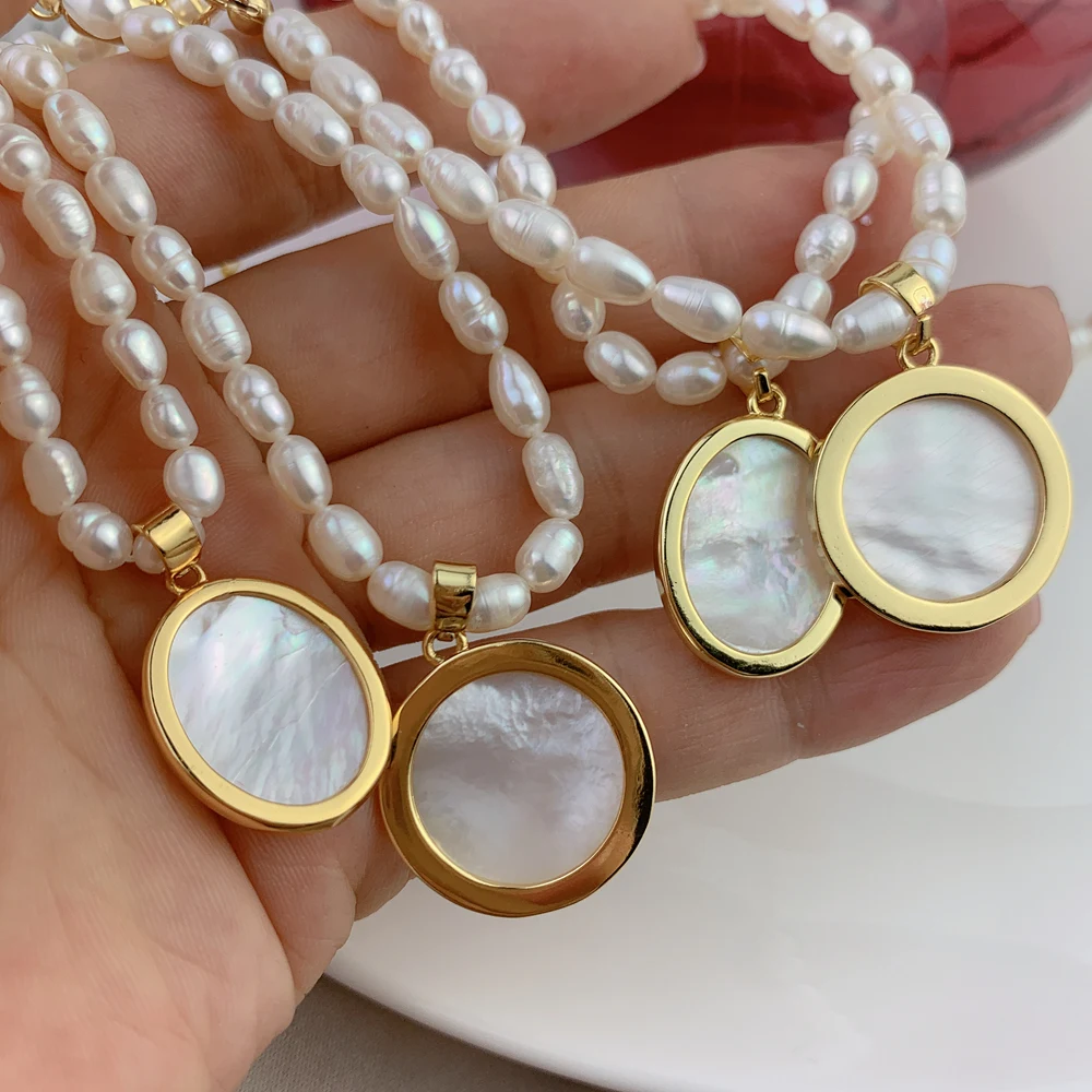 Fashion Choker Pearl Necklace For Women Natural MOP Sea Shell Holy Virgin Mary Guadalupe Religious Medal Pendant Jewelry Gifts