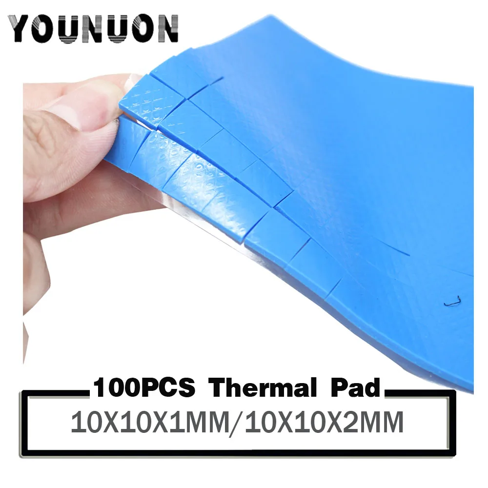 YOUNUON 100 pcs 10mm*10mm*1mm 10mm*10mm*2mm Thermal Pad GPU CPU Heatsink Cooling Conductive Silicone Pad