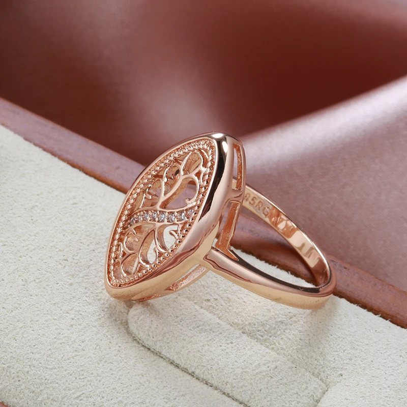 Kinel 2022 Trend 585 Rose Gold Ring For Women Micro Wax Inlay Natural Zircon Hollow Flower Ethnic Bride Ring Vintage Jewelry - view 4