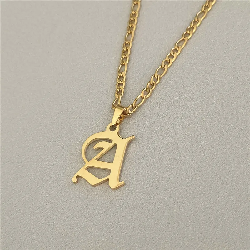 النساء أزياء الأولي قلادة العتيقة نمط مصممة إلكتروني A-Z 26 الأولي Collares مجوهرات الصلب سلسلة قلادة #3