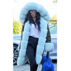 2022 New Trendy Real Fur Parkas with Fox Fur Whole Skin Genuine Fox Fur Parka Female Outwear Winter Fashion Fur Overcoat Luxury