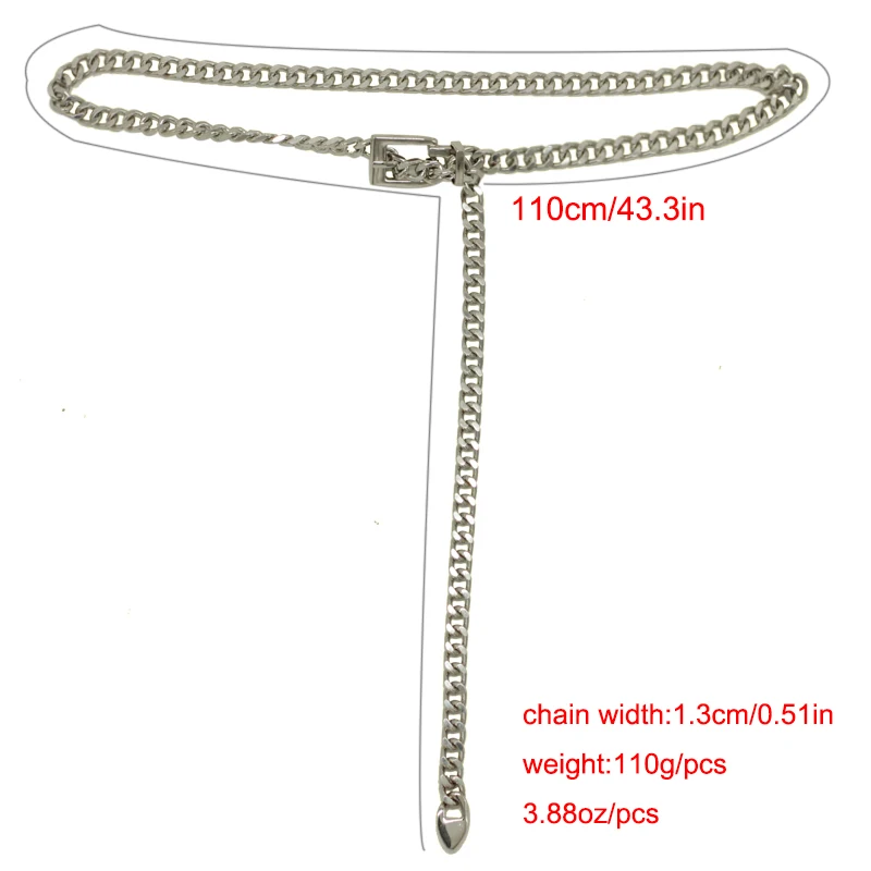 Silver Waistband Pants Punk Metal Waist Chain Women Hip Hop Style Thick Strap For Jeans Trousers Casual Ladies Female Waist Belt