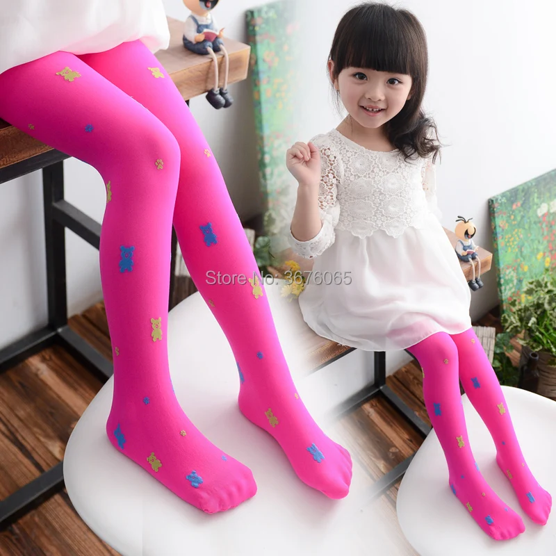 Autumn High Quality children girls tights Velvet candy colors Cute Embroidery bear Tights for baby kids Girls Pantyhose Stocking