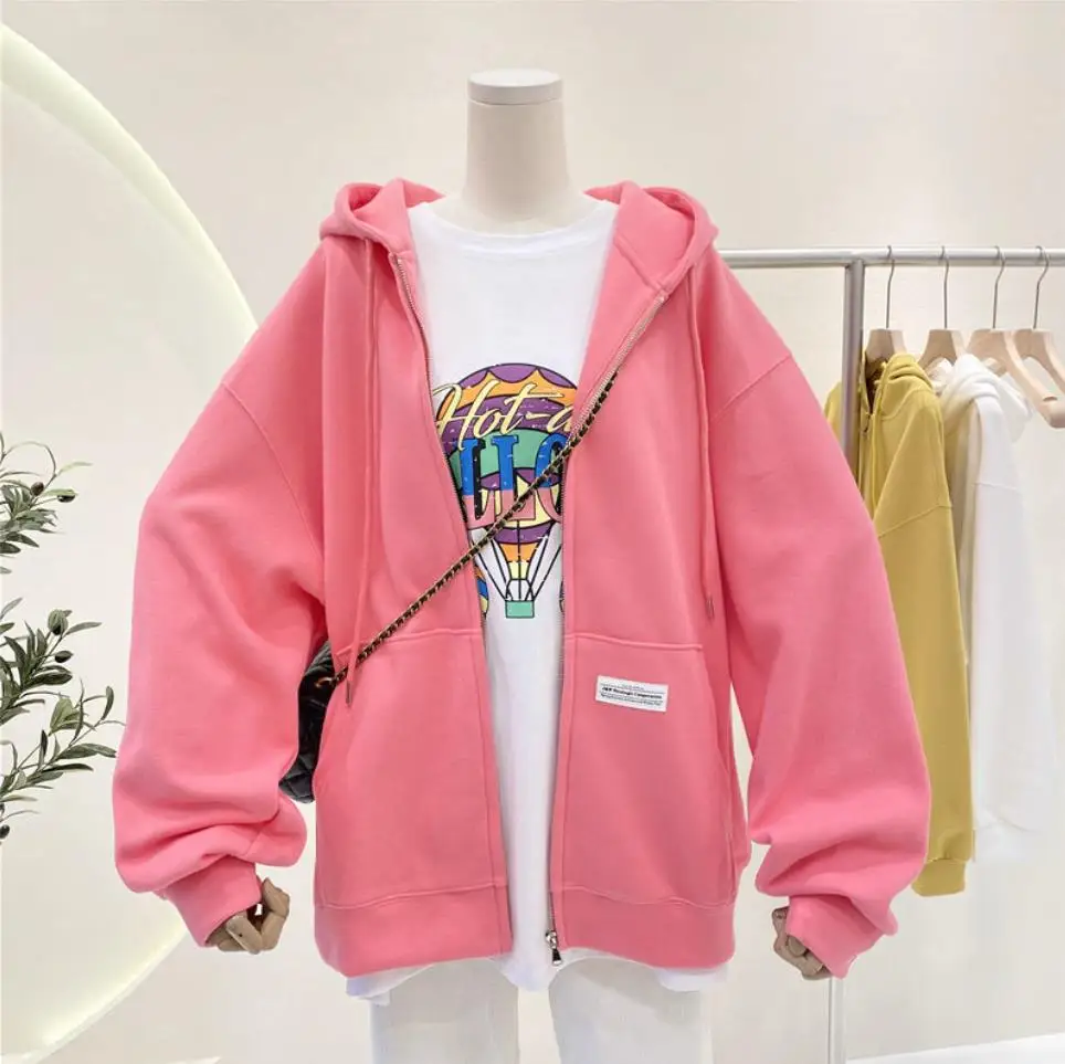 Bigg Orange Plus size Pullovers Hoodies Women Brown Blue Zip Up Sweatshirt Summer Jacket oversize Clothes Vintage Pockets Tops