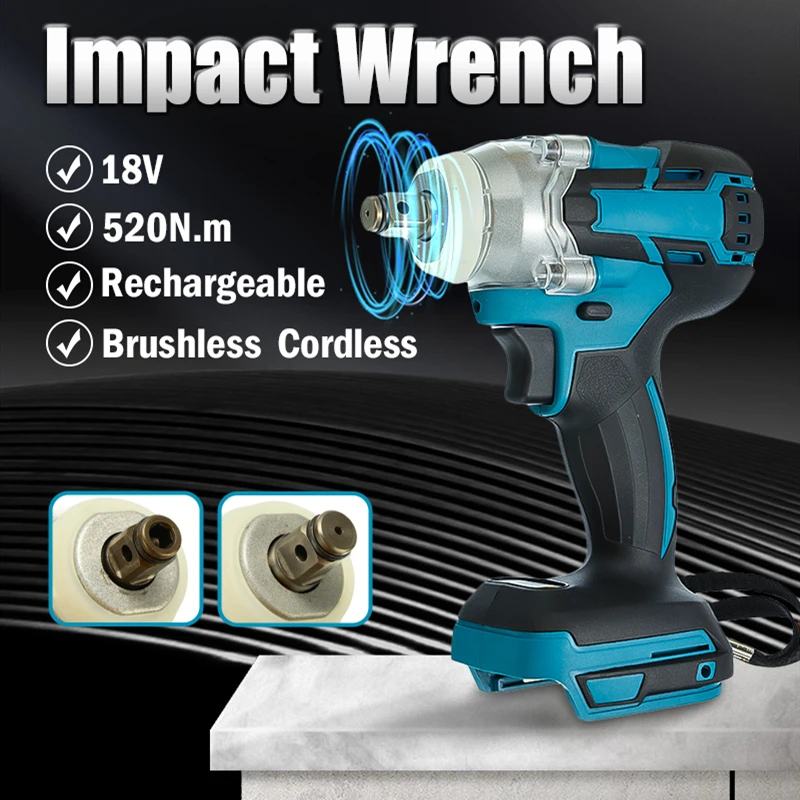 18V Brushless Cordless Electric Impact Wrench Rechargeable 1/2 inch Wrench Power Tools Compatible for Makita 18V Battery