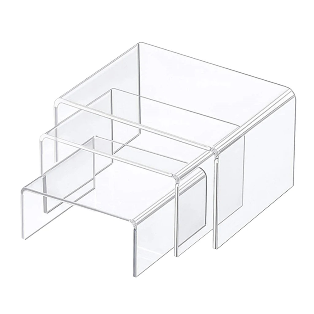 Clear Acrylic Display Risers, 1 Set of 3 Showcase Shelf for Figures, Buffets, Cupcakes and Jewelry Display Stands - 3\