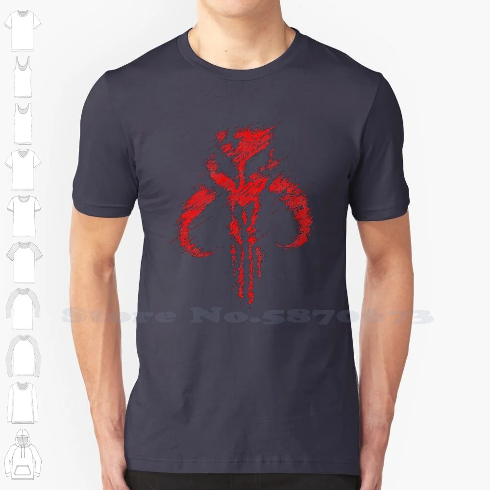 Scribbled Mandalore Bounty Hunter 100% Cotton T-Shirt Red Mando Head Skull Helmet Mandalore Bounty Hunter Horns Skeleton