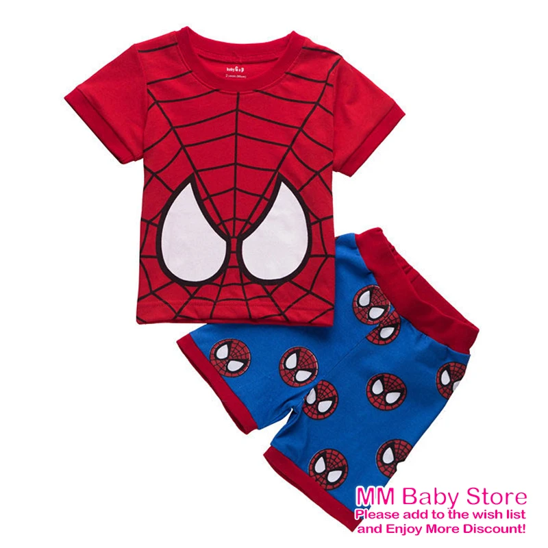 Children\'s Summer Pajamas Clothes Short Sleeve Spider Cartoon Suit 1-7 Years Baby Boys Girls Cotton Set Kids Pajamas Clothes