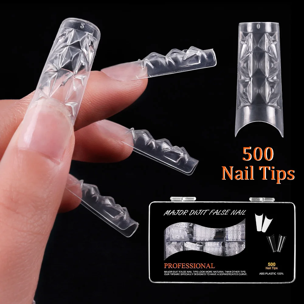 500 Pcs 10 Sizes  Mosaic Uv Gel French False Tips Fiberglass Salon Tool Glaze Glass False Acrylic UV Gel Nail Art Tip