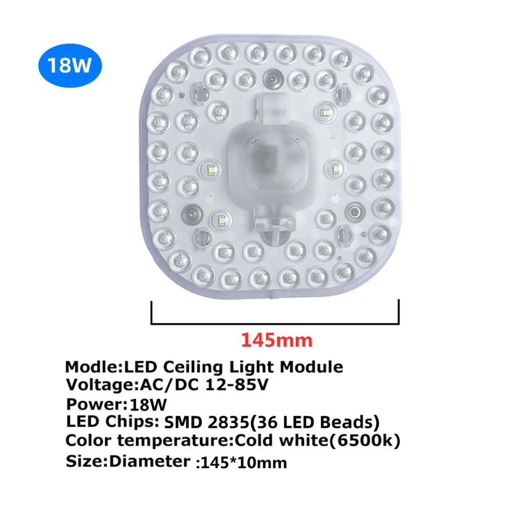 Módulo de lámpara LED, Panel de luz LED de CA, cc 12V, 24V, 36V, 12W, 18W, 24W, placa de lámpara de techo magnética cuadrada, luz de lámpara de