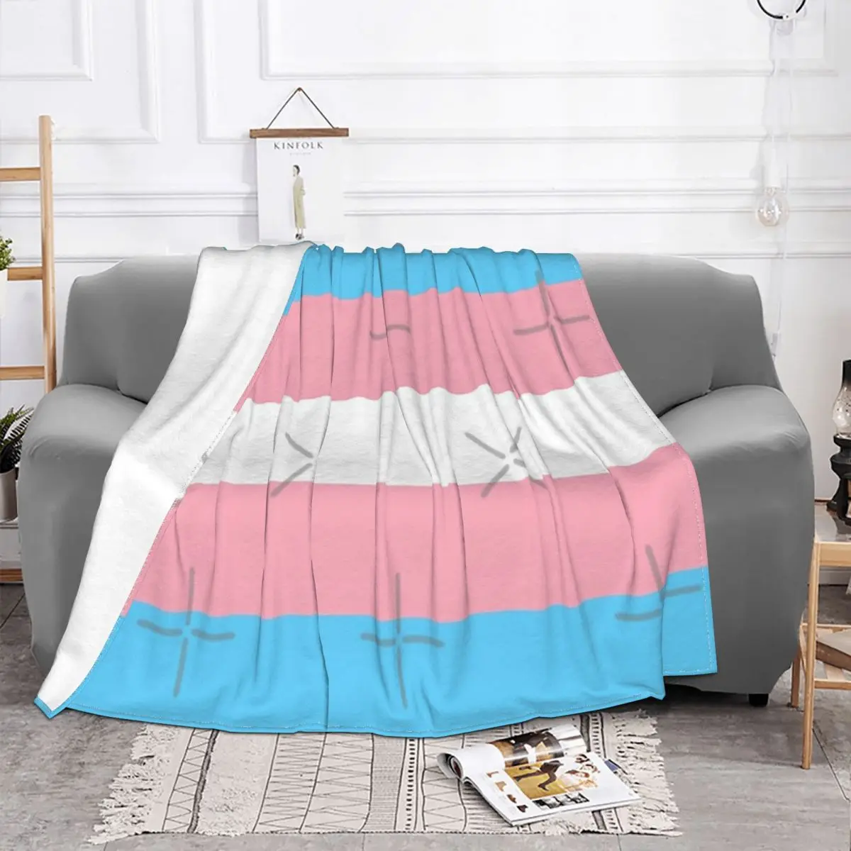 Manta con bandera del orgullo transgénero, colcha para cama a cuadros, manta Kawaii, 135