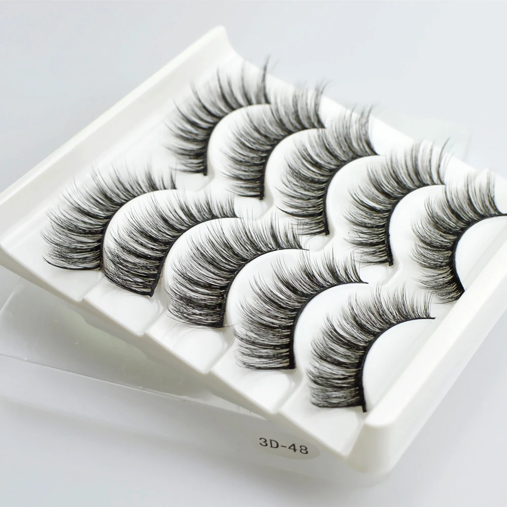 QSTY 5 Pairs 3D Mink Hair False Eyelashes Thick Curled Full Strip Lashes Eyelash Extension Fashion Women Eyes Makeup