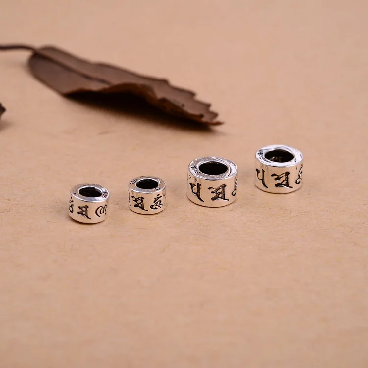 Handmade Vintage 925 Silver Spacer Beads Tibetan OM Mani Padme Hum Beads Thai Silver OM Beads Mala\'s Spacers