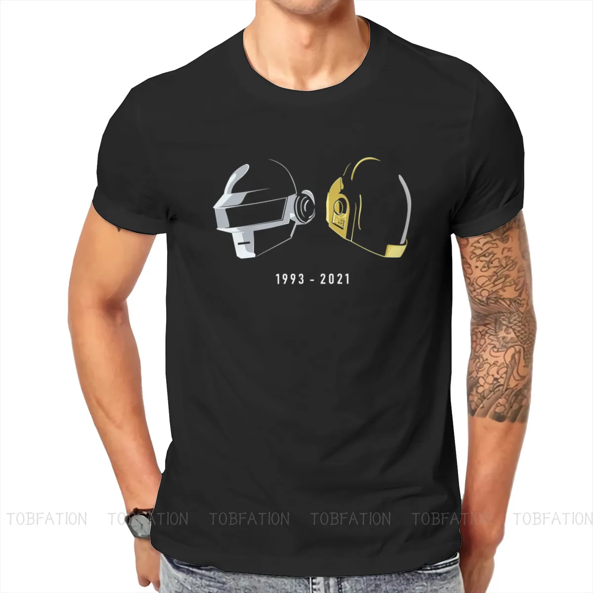 Daft Punk Electronic Music Band Tribute Helmet Art Essential T Shirt Homme High Quality Tshirt Loose Crewneck  Men Clothing