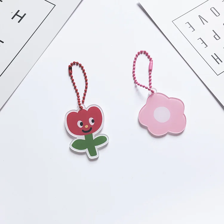 Ins Cute Cartoon Key Chain Flower Strawberry Creative Girl Bag Mobile Phone Shell Pendant Acrylic Chain Key Management Gift