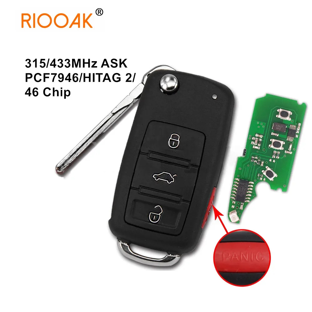 

Remote Key fob 315MHz 433mhz 4 Buttons Car Accessories For VW Volkswagen Touare g 2002-2010 Phaeton PCF7946 CHIP 3D0959753AK