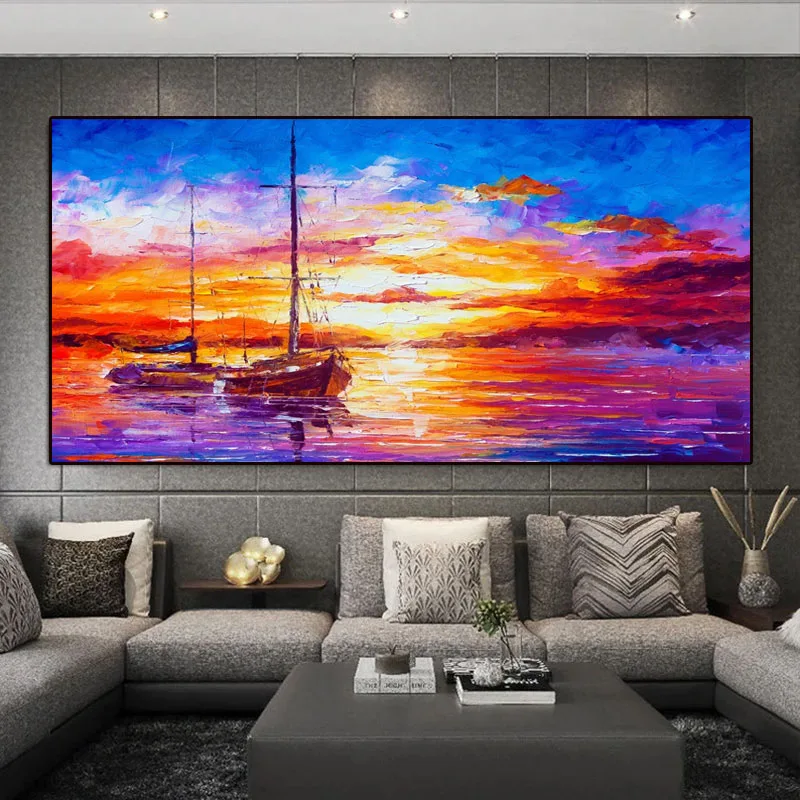 

Морской пейзаж Искусство 100% ручная роспись Масляные картины пейзаж восход солнца абстрактные настенные картины для гостиной домашний Декор без рамки