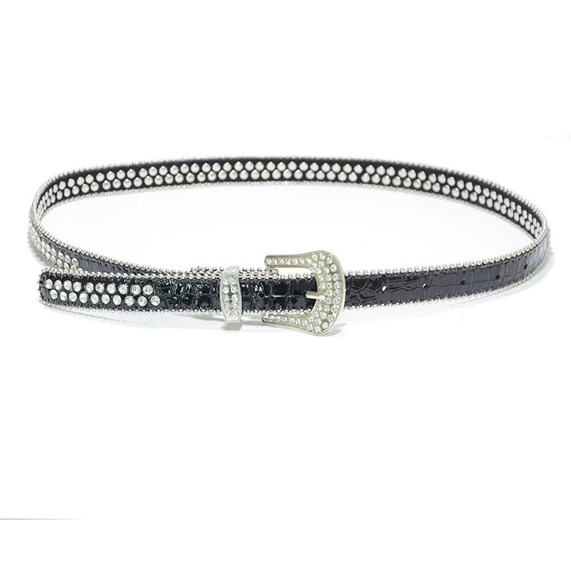 

Designer 2019 Fashion 5.5 Wide ladies Trendy wild rhinestone inlaid crocodile pattern thin brand belt bg-1313