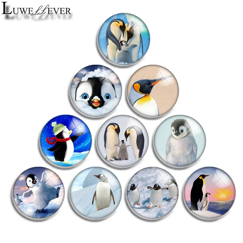 10mm 12mm 16mm 20mm 25mm 30mm 541 Penguin Mix Round Glass Cabochon Jewelry Finding 18mm Snap Button Charm Bracelet