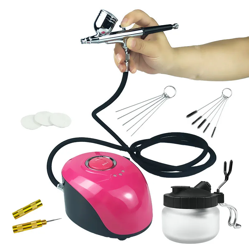 Onnfang Dual Action Airbrush Compressor Kit With Air Brush Paint Spray Gun For Nail Art Make Up Air-brush Painting Kit