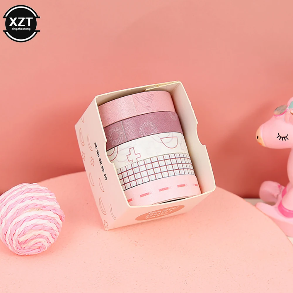 Ensemble de Scotch Washi Décoratif de Scrapbooking, Ruban Adhésif Solide, Mignon, Bande, Fournitures de Papeterie Scolaire, 5 Rouleaux/Boîte