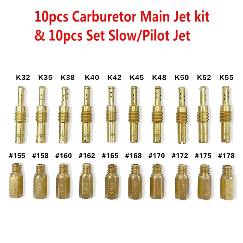 10Pcs Carburetor Main Jet Kit & 10Pcs Slow/Pilot Jet for Keihin PWK PE OKO KOSO PJ PWM PD Motorcycle ATV Carburetor