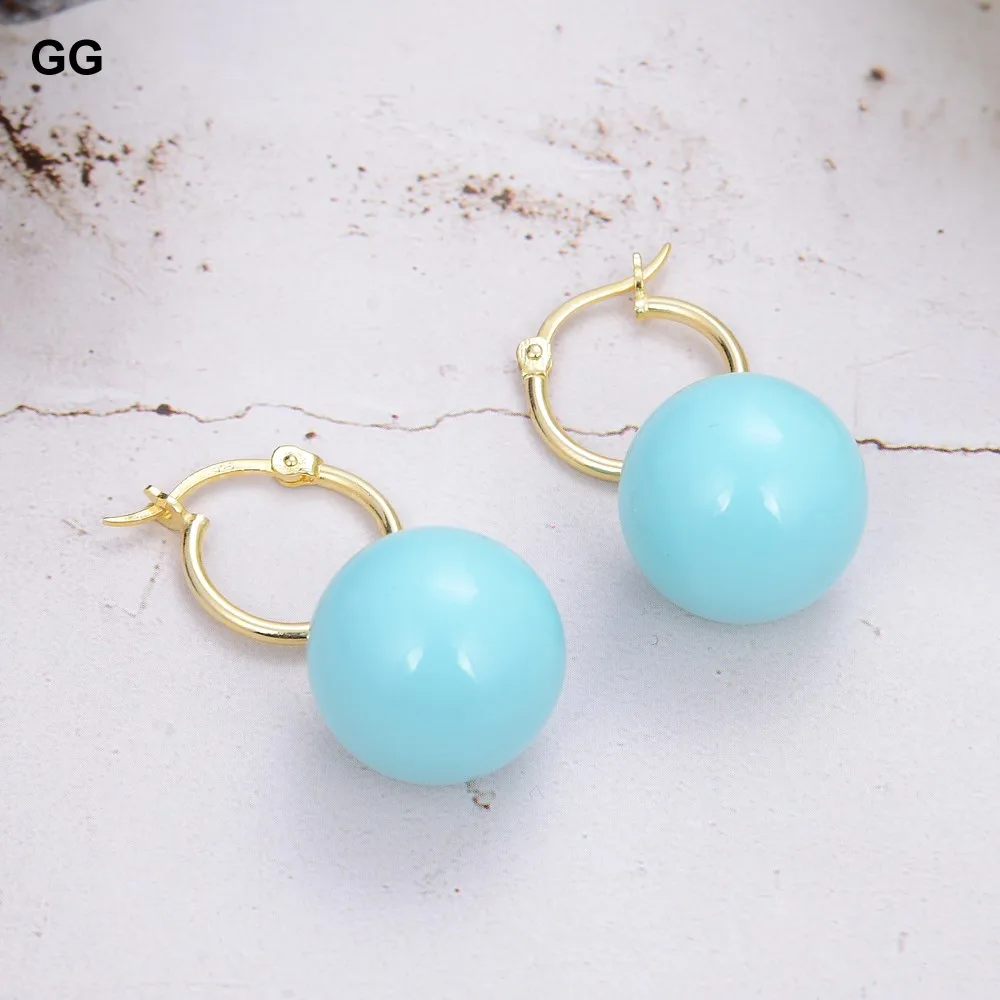 GuaiGuai Jewelry Natural Turquoise Blue South Sea Shell Pearl Gold Color Plated Hook Earrings