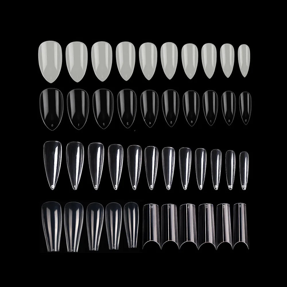 100 Pcs/Bag Long Ballerina Nails Clear Coffin French Fake Nails Tips ABS Full/Half Cover Pointed False Nails