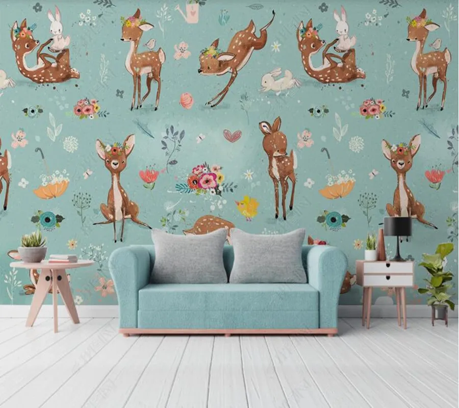 

Custom papel parede minimalist cute cartoon elk rabbit children's room for living room bedroom decoration wallpaper