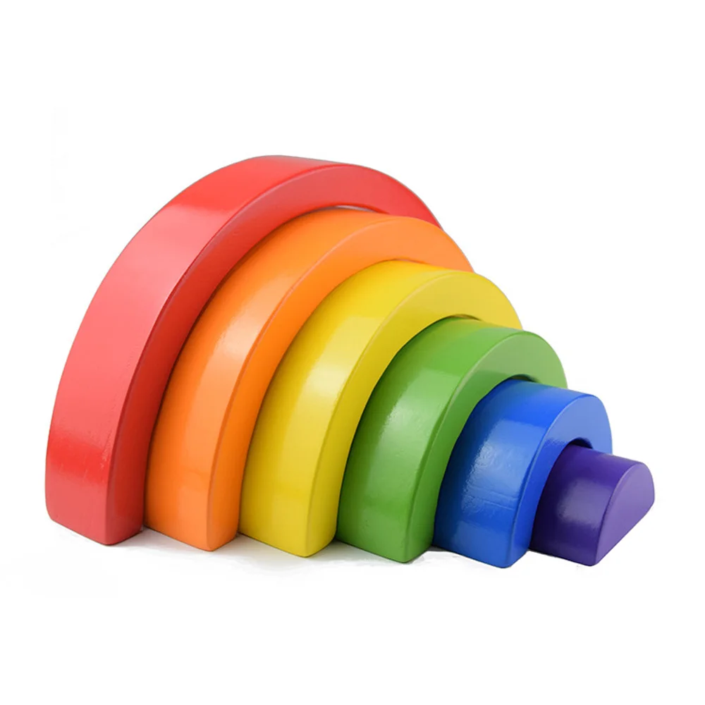 12 Pcs/Lot Baby Toys Rainbow Blocks Wooden Arcoiris Stacker Nesting Puzzle Creative Montessori Building Blocks Educational Toys