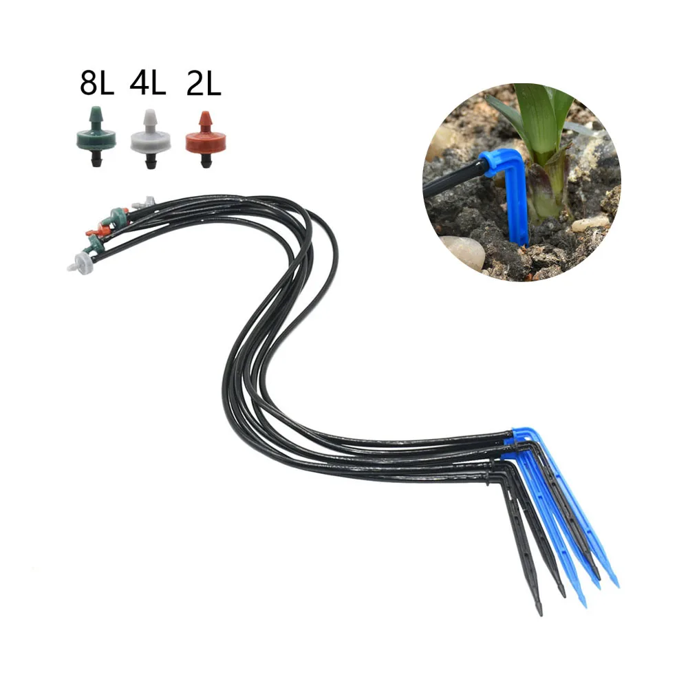 Cieplarnianych nawadniania kropelkowego 1-Way 2L 4L 8L 3/5mm wąż strzałka zestaw donica na rośliny na trawnik ogrodowy podlewania zginać kroplownik