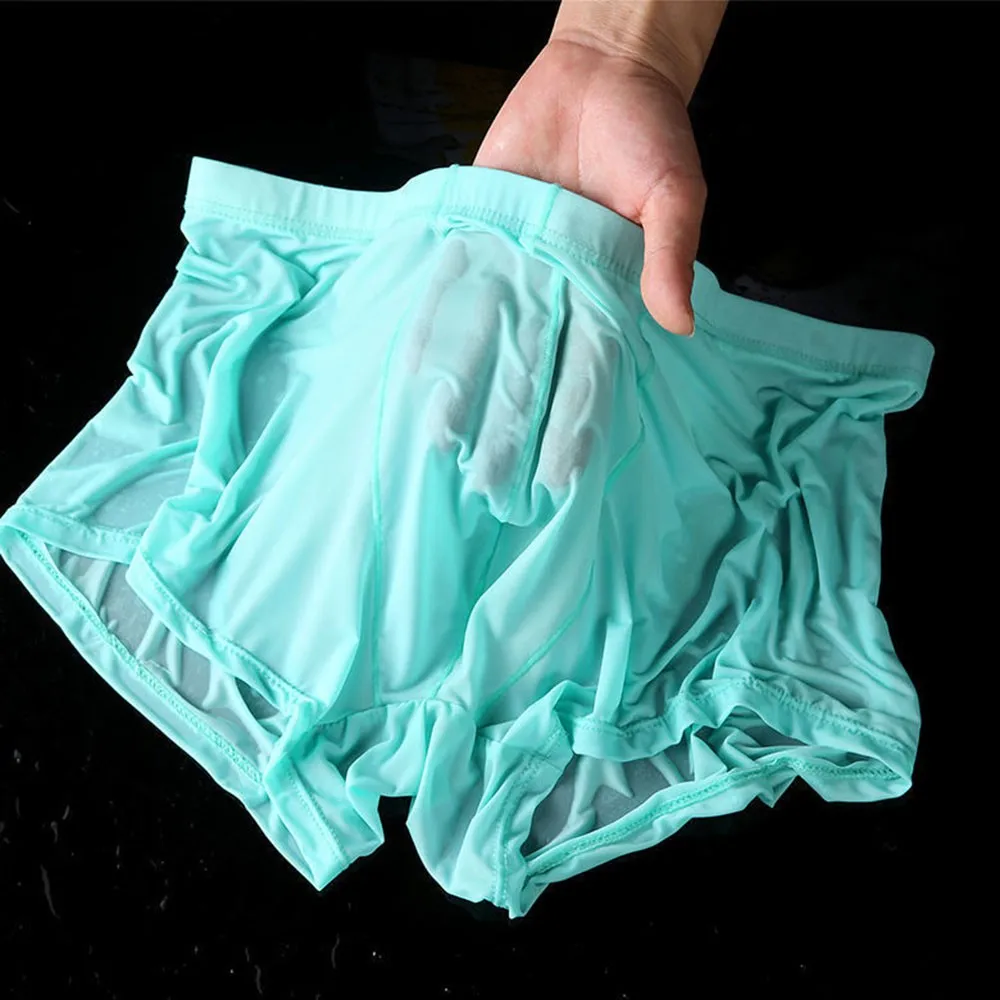 Men Wet Seductive Sexy Briefs Thin Transparent Underwear Shorts Trunks Seamless Silk Antibacterials Homme 2021 Hot