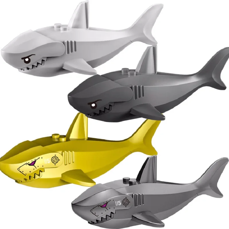 Sea World Animal Blue Shark Whale Sharks Model Blocks Toy For Children Mini Animals Figures Education Toys Compatible Building