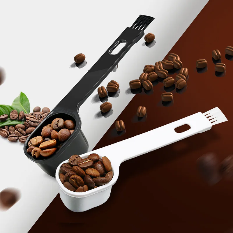 200Pcs/Lot Coffee Spoon with Brush 2 in 1 Brush For Cleaning Espresso Machines Tea Powder Coffee Tool For Barista Home Kitchen