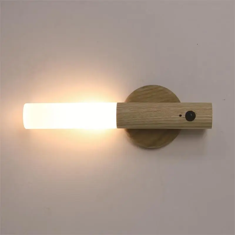 Creative Intelligent Auto PIR Motion Sensor LED Rechargeable Magnetic Night Light Wood Wall Light Kitchen Cabinet Light Lamp