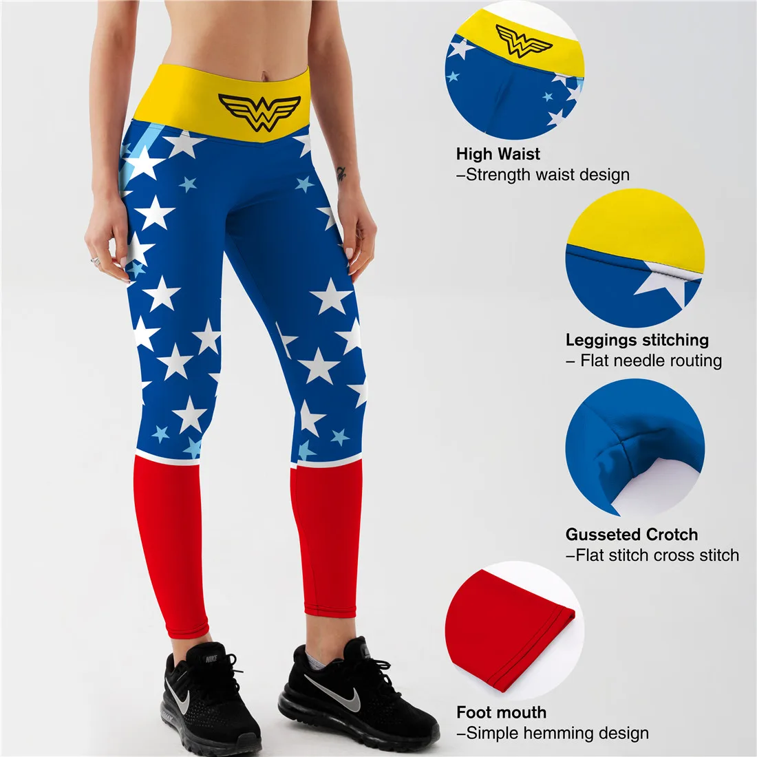 Qickitout-Leggings de cintura alta con estampado Digital para mujer, pantalones de Fitness, de cinco estrellas, rojo, amarillo, azul, águila cielo,