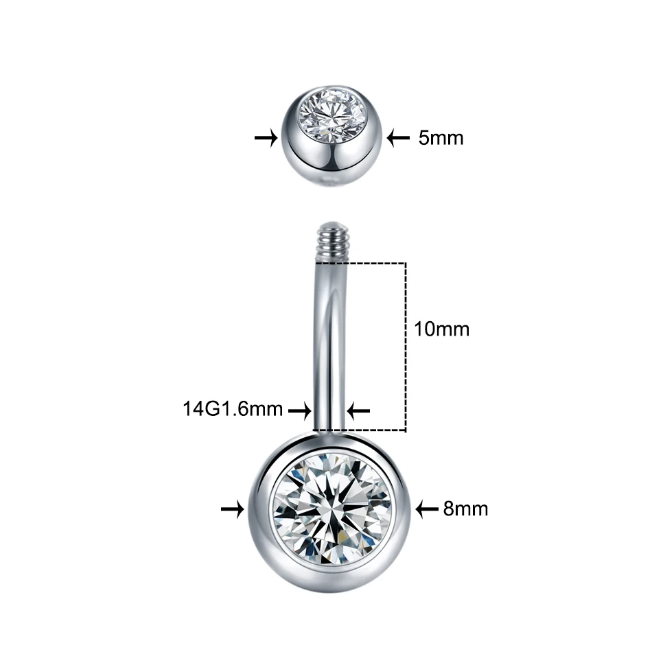 10Pcs/lot Stainless Steel Belly Piercing Ring Double Round Crystal Belly Button Rings Navel Ring for Women Body Piercing Jewelry
